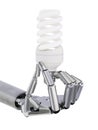 Compact Fluorescent Lightbulb in Robotic Hand 3d Illustration Concept