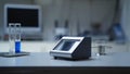 Compact FTIR spectrometer on a clean laboratory bench, ready for analysis. Royalty Free Stock Photo