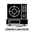 compact gas stove icon, black vector sign with editable strokes, concept illustration