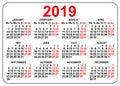 2019 compact grid pocket calendar first day Monday