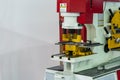 Compact hydraulic punch shear bender and notching machine for cutting various shape metal e.g. round bar angle bending square flat Royalty Free Stock Photo