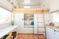 compact loft bed in a minimalist tiny home interior Royalty Free Stock Photo