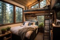 compact loft bedroom in a tiny house