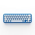 Compact mechanical keyboard with blue frame and white keys displayed on white surface Royalty Free Stock Photo