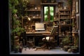 Compact Miniature office workspace. Generate Ai