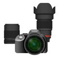 Compact modern professional camera with spare lenses set