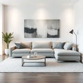 Compact modular couch in a modern living room with a clean white wall abstract art and soft lighting creating a minimalist vibe