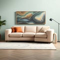 A compact modular sofa in a soft pastel shade with movable sections