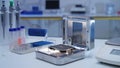 Compact nanoparticle analysis station on a lab bench with precise instrumentation. Royalty Free Stock Photo