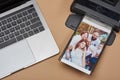 Compact printer with family image Royalty Free Stock Photo