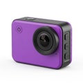 Compact purple action camera with rugged design and wide-angle lens Royalty Free Stock Photo
