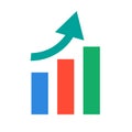 Compact rising arrow and bar graph icon. Vectors. Royalty Free Stock Photo