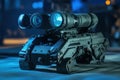 Advanced robotic device equipped with high-tech surveillance cameras in a dark environment