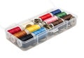 Compact sewing thread spool organizer box assortment of colors for crafting Royalty Free Stock Photo