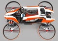 Compact single-seater quadrocopter for private use. Small urban vehicle with an electric motor. Royalty Free Stock Photo