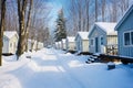 compact snow cabins at a budget resort