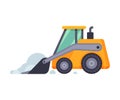 Compact Snow Plow Excavator, Winter Snow Removal Machine, Cleaning Road Snowblower Vehicle Vector Illustration