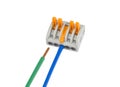 Compact splicing connector with connected wire