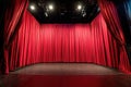 Compact stage featuring bright red drapes, Compact performance stage with bold red drapes Royalty Free Stock Photo