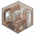 Compact studio apartment illustration with a cozy layout. Features a small kitchen Royalty Free Stock Photo