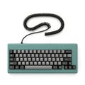 Teal Mechanical Keyboard with Coiled Black Cable and QWERTY Layout on White Background Royalty Free Stock Photo