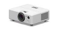 Compact white multimedia projector with a rectangular shape. Features a prominent lens on the front generated Royalty Free Stock Photo