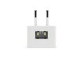 Compact white power adapter with two pronged plug for electronic devices Royalty Free Stock Photo
