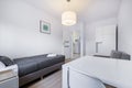 Compact, white sleeping room interior design Royalty Free Stock Photo