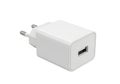 Compact white usb wall charger with two prong plug for portable devices Royalty Free Stock Photo