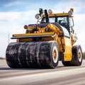 Compactor at asphalt pavement works. Heavy Vibration roller Royalty Free Stock Photo