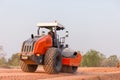 Compactors at road construction site, Vibratory Road roller and asphalt paver, Heavy equipment for road construction Royalty Free Stock Photo