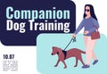 Companion dog training banner flat vector template