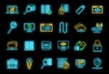 Company it administrator icons set vector neon Royalty Free Stock Photo