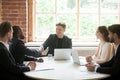 Company boss handshaking african employee, welcoming black busin Royalty Free Stock Photo