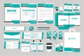 Company brand identity and promotional template collection with aqua color. Business letterhead, invoice, and envelope design for Royalty Free Stock Photo