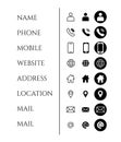 Company Connection business card icon set. Phone, name, website, address, location and mail logo symbol sign pack. Vector illustra Royalty Free Stock Photo