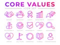 Company Core Values Outline Icon Set in Bright Gradient Red Purple Color Royalty Free Stock Photo