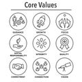 Company Core Values Outline Icons for Websites or Infographics