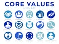 Company Core Values Round Web Icon Set. Integrity, Leadership, Quality and Development, Creativity, Accountability, Simplicity, Royalty Free Stock Photo