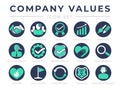 Company Core Values Round Web Icon Set. Integrity, Leadership, Quality and Development, Creativity, Accountability, Simplicity, Royalty Free Stock Photo