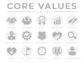 Company Core Values Round Web Icon Set. Integrity, Leadership, Quality and Development, Creativity, Accountability, Simplicity, Royalty Free Stock Photo