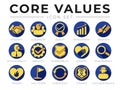 Company Core Values Round Web Icon Set. Integrity, Leadership, Quality and Development, Creativity, Accountability, Simplicity, Royalty Free Stock Photo