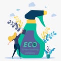 A company employee is cleaned using an eco spray. Green cleaning, an ecologically clean cleaning company