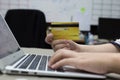 Company employees are buying products online and paying via credit cards online conveniently
