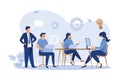 Company employees planning task and brainstorming flat vector illustration. Cartoon people sharing ideas and meeting. flat design Royalty Free Stock Photo