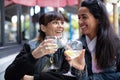 Company friends celebrates meeting in restaurant Royalty Free Stock Photo