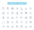 Company growth linear icons set. Expansion, Development, Progression, Improvement, Advancement, Evolution, Upsurge line