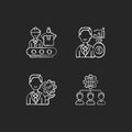 Company hierarchical structure chalk white icons set on black background