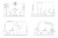 Company interior outline vector illustrations set Royalty Free Stock Photo