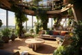 Company living room of Bohemian Style Green Roof Terrace Access. AI Generated Royalty Free Stock Photo